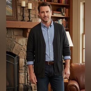 Ben Sherman Charcoal Gray Cotton/Cashmere Cardigan, 2XL!